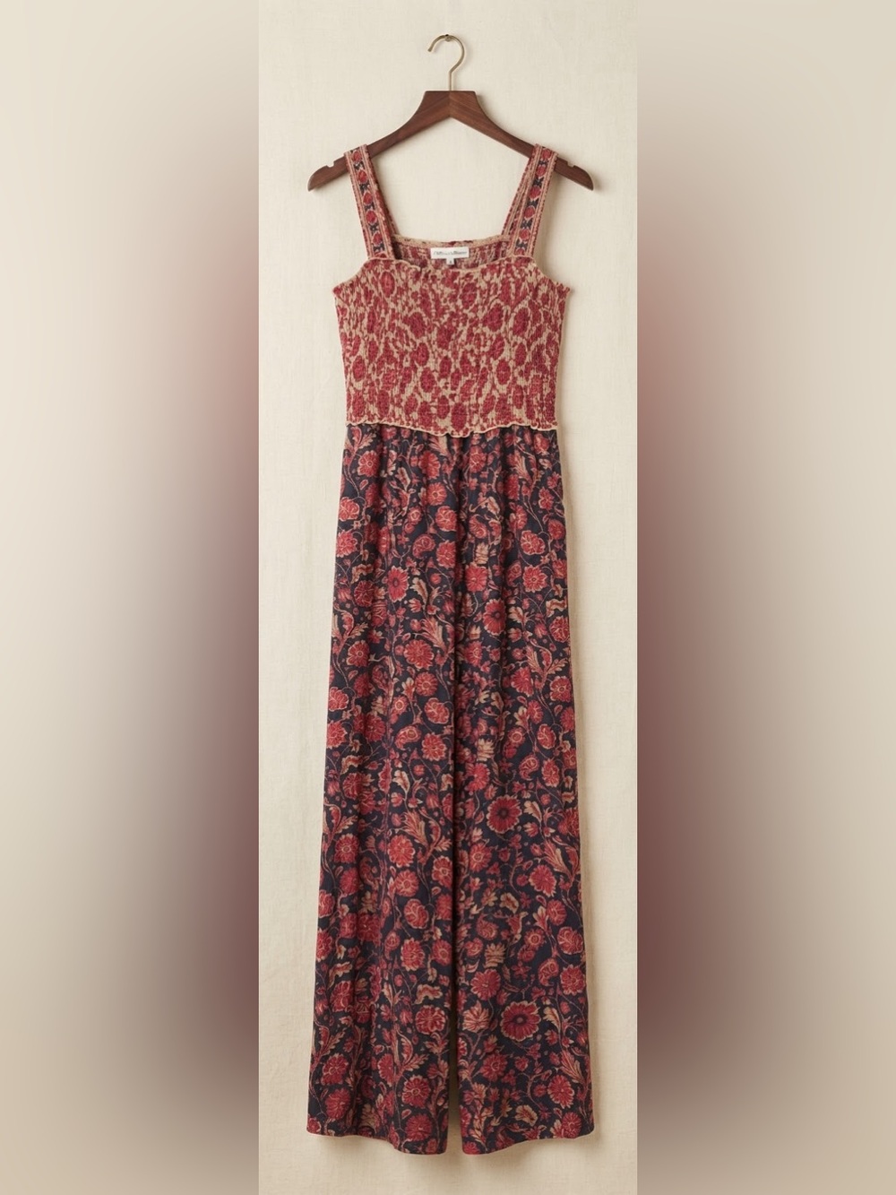 NWOT NATURAL LIFE Burgundy Floral Wide-Leg Jumpsuit - Picture 2 of 7